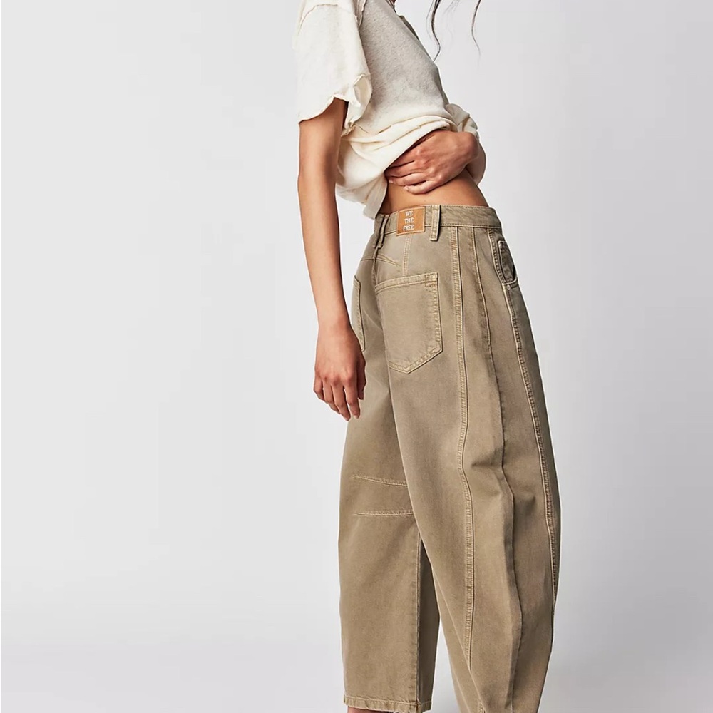 We The Free Lucky You Mid-Rise Barrel Jeans Sz 30 Taupe
